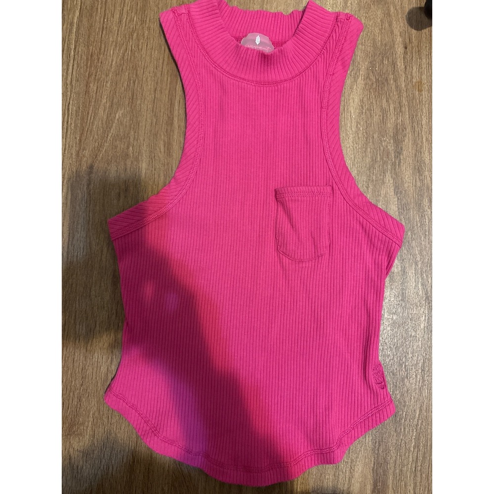 FP Movement Free People Ribbed Mock Neck Tank Top Magenta Pink Medium OB1041695